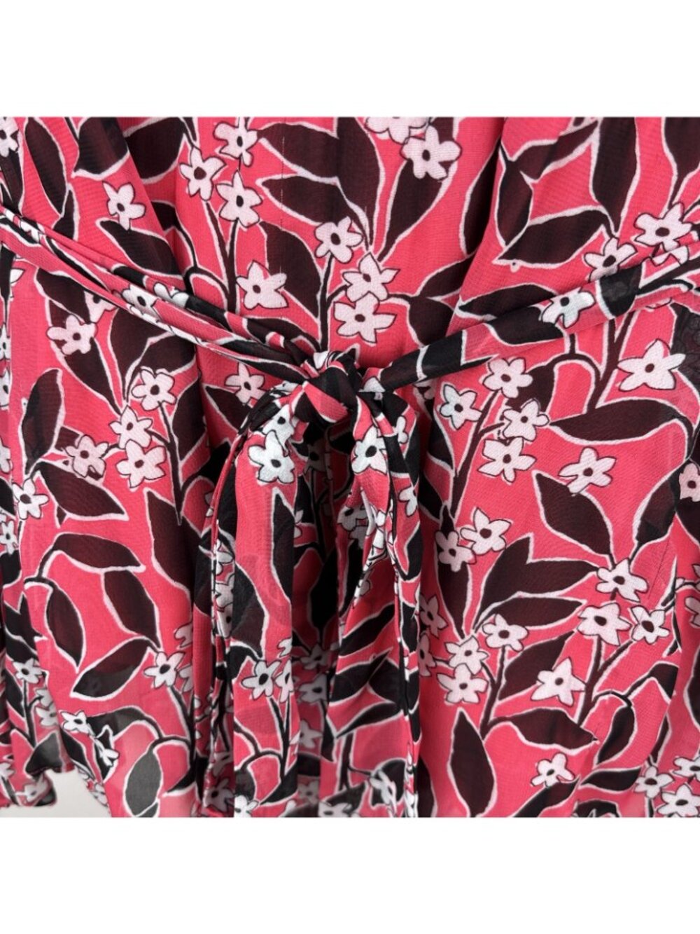 Lane Bryant 18 20 Pink Black Floral Pleated Chiffon Blouse Belted Top Lined - Picture 3 of 7